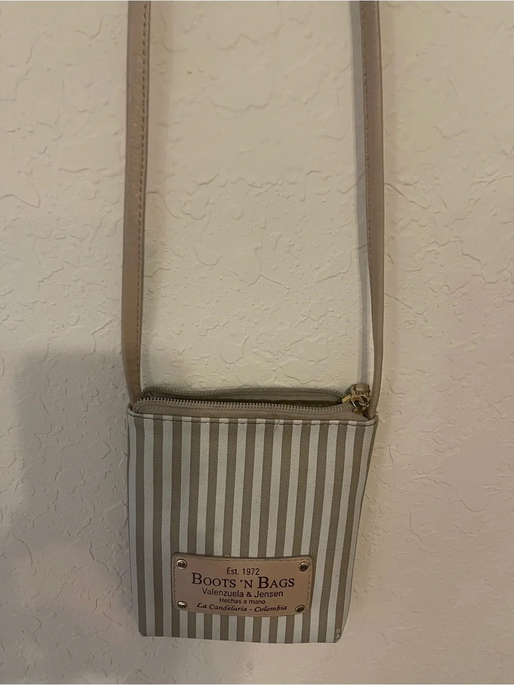 Vintage Boots 'N Bags Striped Canvas & Leather Crossbody Pouch